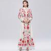 Spring Autumn French Holiday Style Long Sleeve Dress Shirt Women's Turn Down Neck Floral Print Single Breasted Belt Maxi Dress
