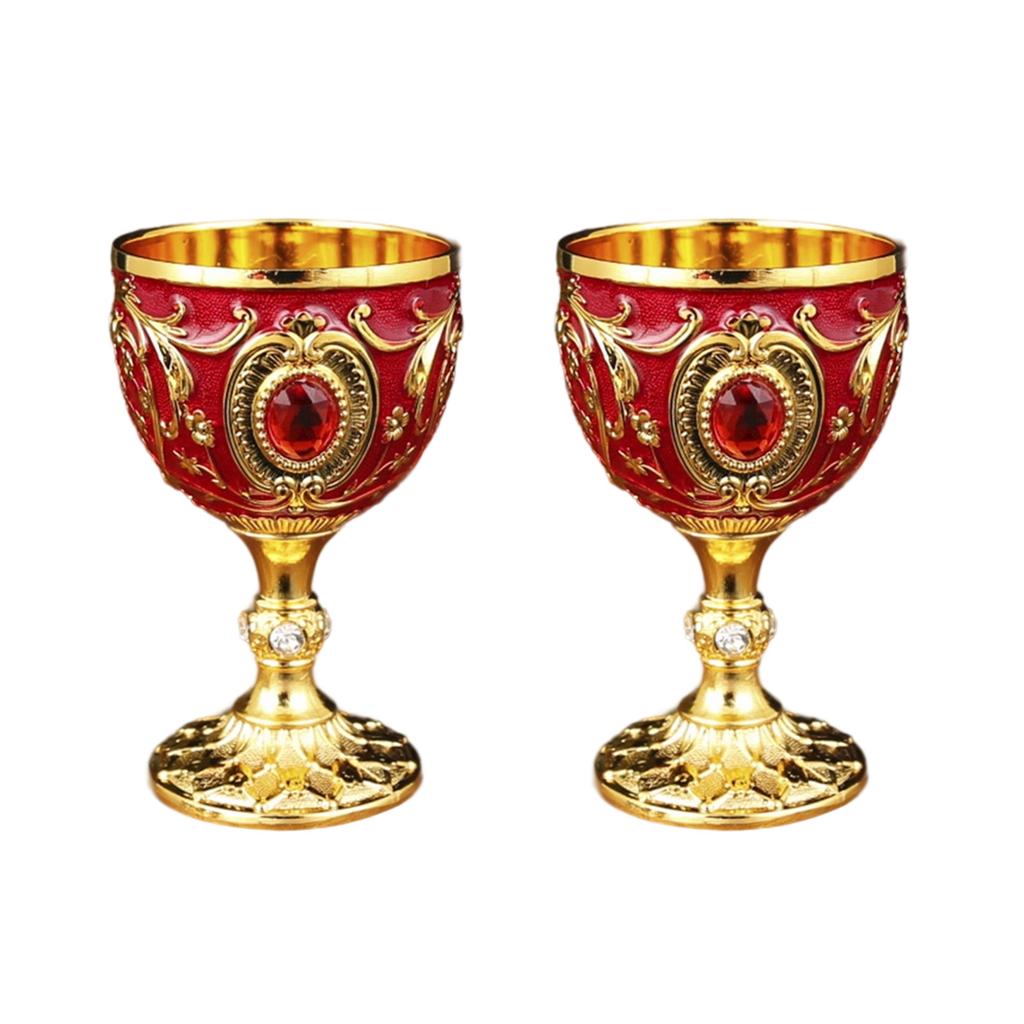 2Pcs Vintage Medieval Goblet Drinking Glass Metal Wine Glass Decoration Drinkware Metal Wine Glass Decoration Drink Cup