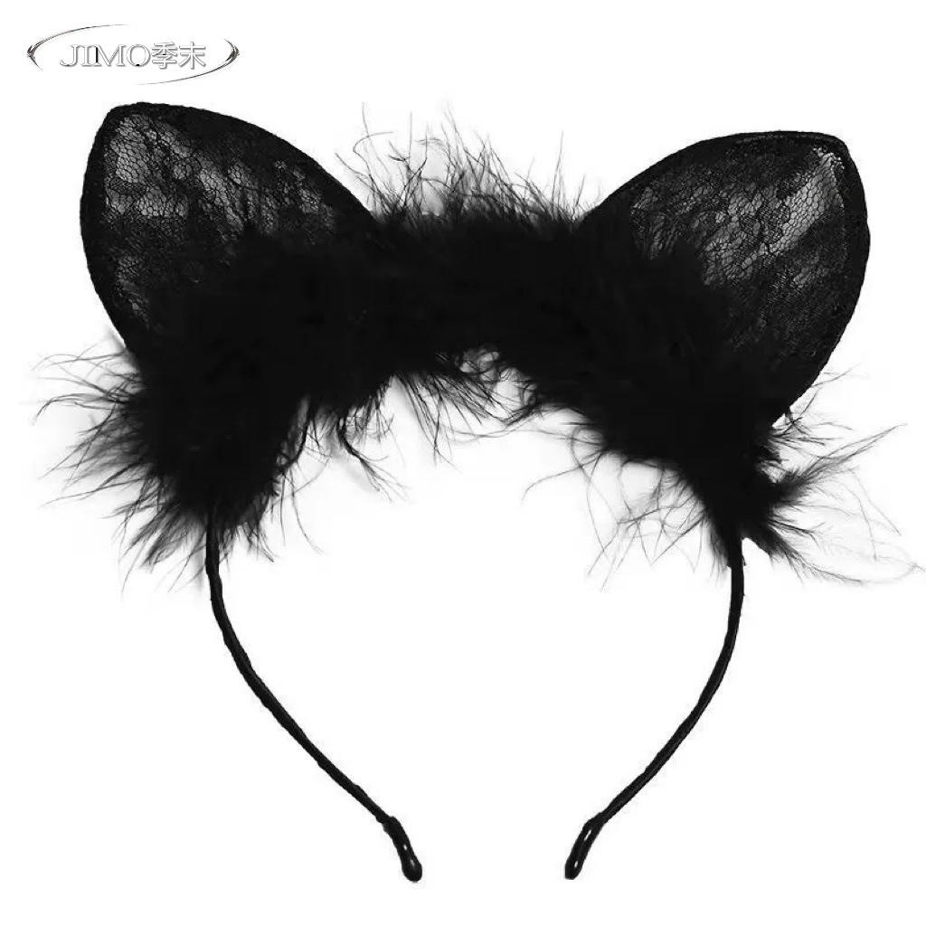 Pussy ears headband sexy lingerie, cute lace female Internet celebrity sexy rabbit ears cos cosplay headband decoration чёрный
