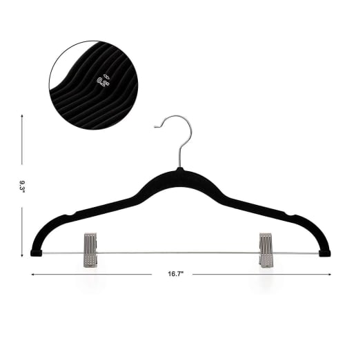 Hangerman Basic Hangers, Suede Hangers, Bottom Hangers, Non-Slip Hangers, Clip Hangers, Multi-Function Hangers with Strong Clips, Black, 10-Piece Set