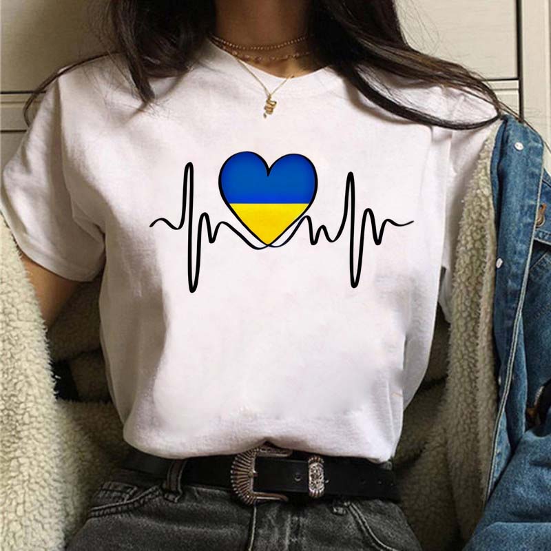 Heartbeat Blue Yellow Women Print T-shirt Fashion Y2K Short Sleeve Tee Tops Lady 90s Female Harajuku Streetwear Woman Clothing