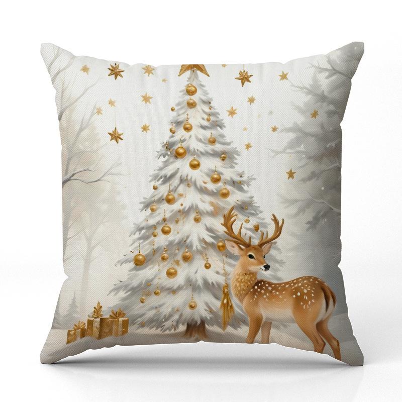 New White Snowman Christmas Pillowcase Linen Printed Pillowcase Festive Room Sofa Decoration Cushion Cover