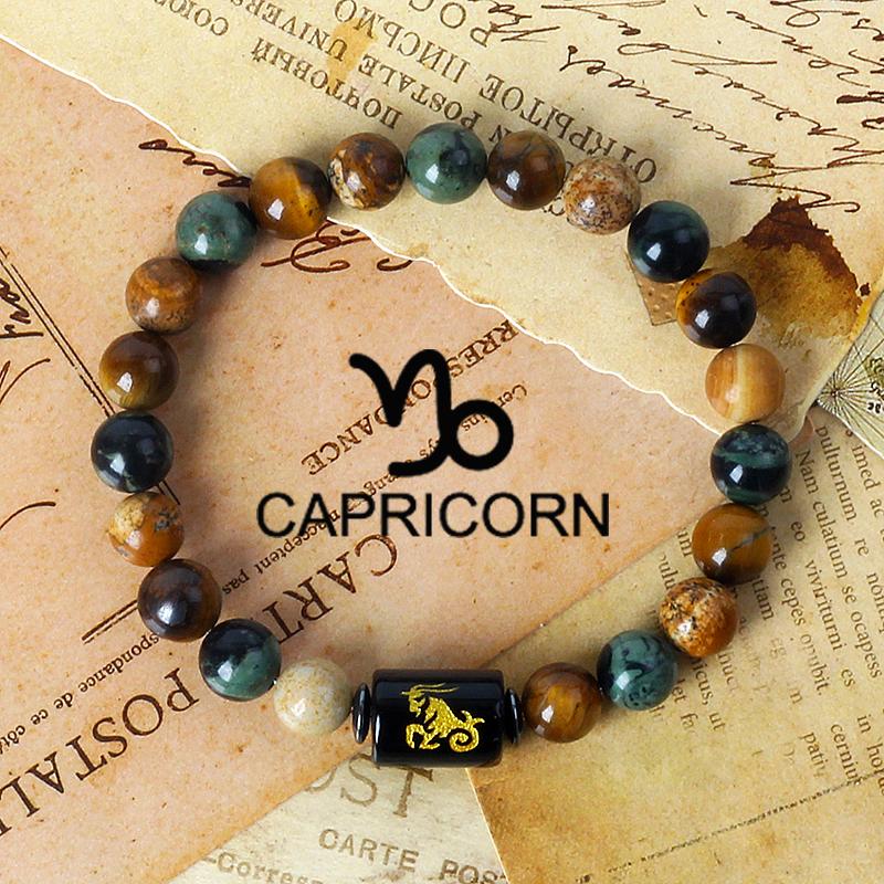 12 Constellation Zodiac Signs Bracelet Men Women Natural Tiger Eye Stone Beaded Couples Bracelets Scorpio Birthday Beads Jewelry