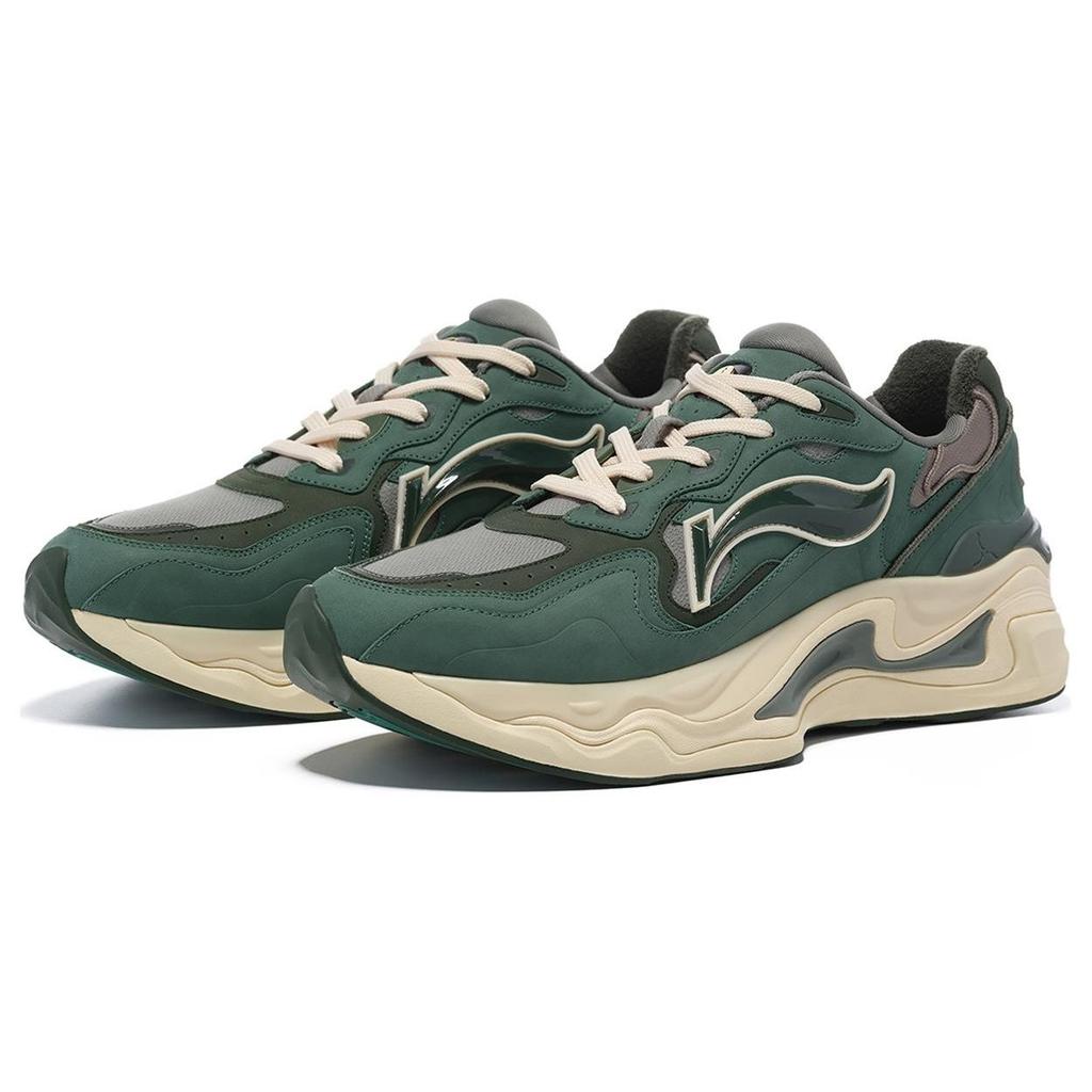 Li-Ning 1990 Lava Shock Absorption Non-Slip Wear-Resistant Low-Top Casual Shoes Men sneaker Dark-Green ALJT045-3