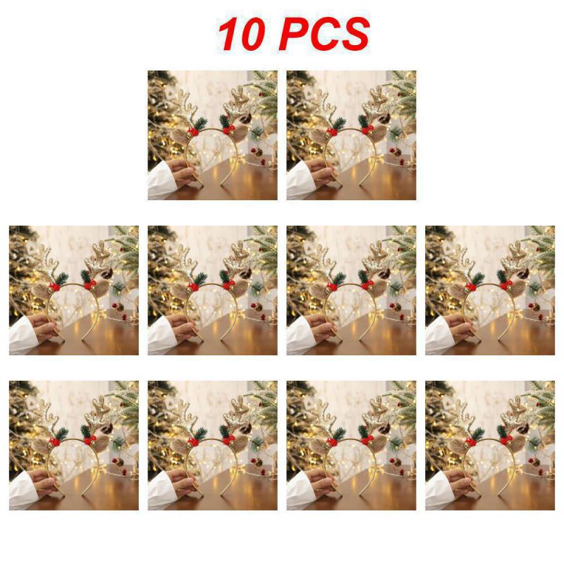 1~10PCS Christmas Headbands Sequins Reindeer Antlers Ears Hair Clips For Women Girl Halloween Party Cosplay Light Headdress