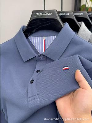 Men's Non-Iron Embroidered Lapel Long Sleeve Polo Shirt - Plus Size, Autumn/Winter Casual Business Style