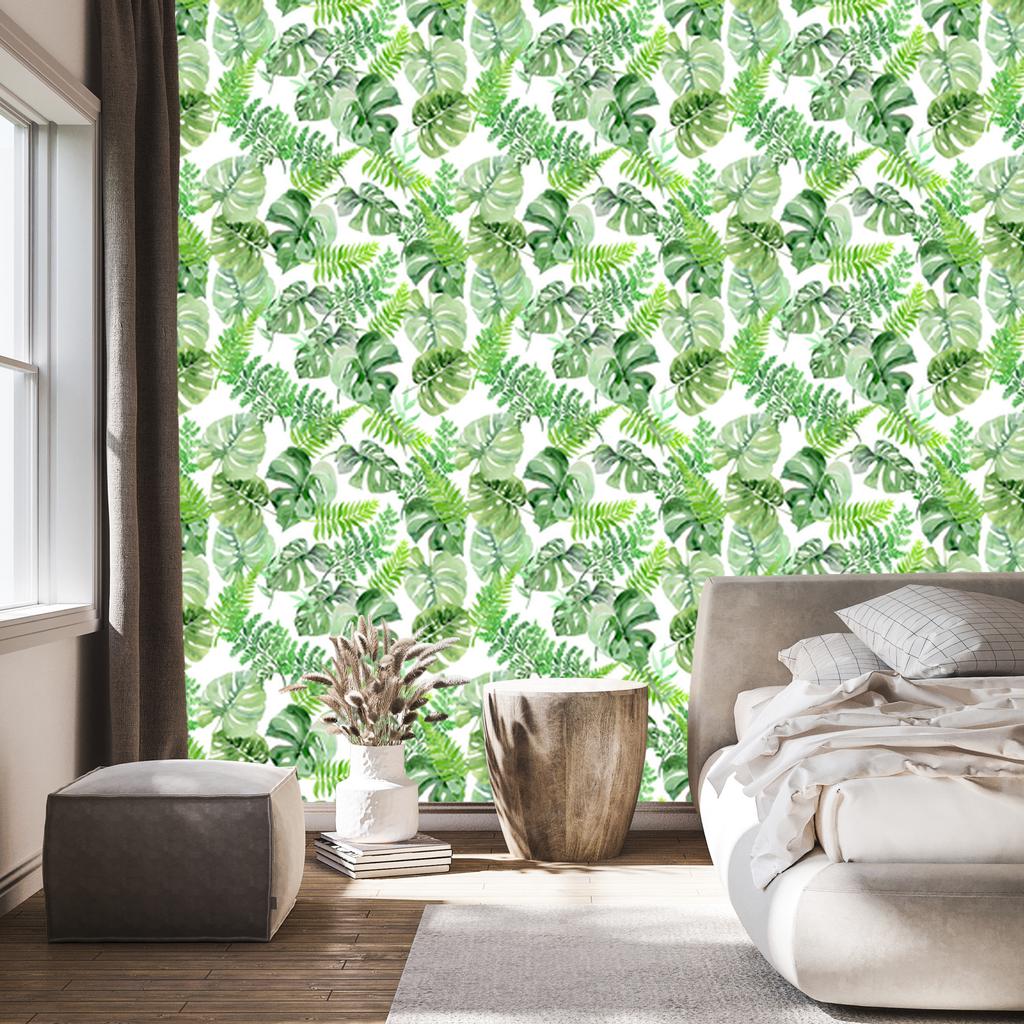 Tropical Leaves Wallpaper In Watercolor Style for Living Room and Bedroom 50x1000