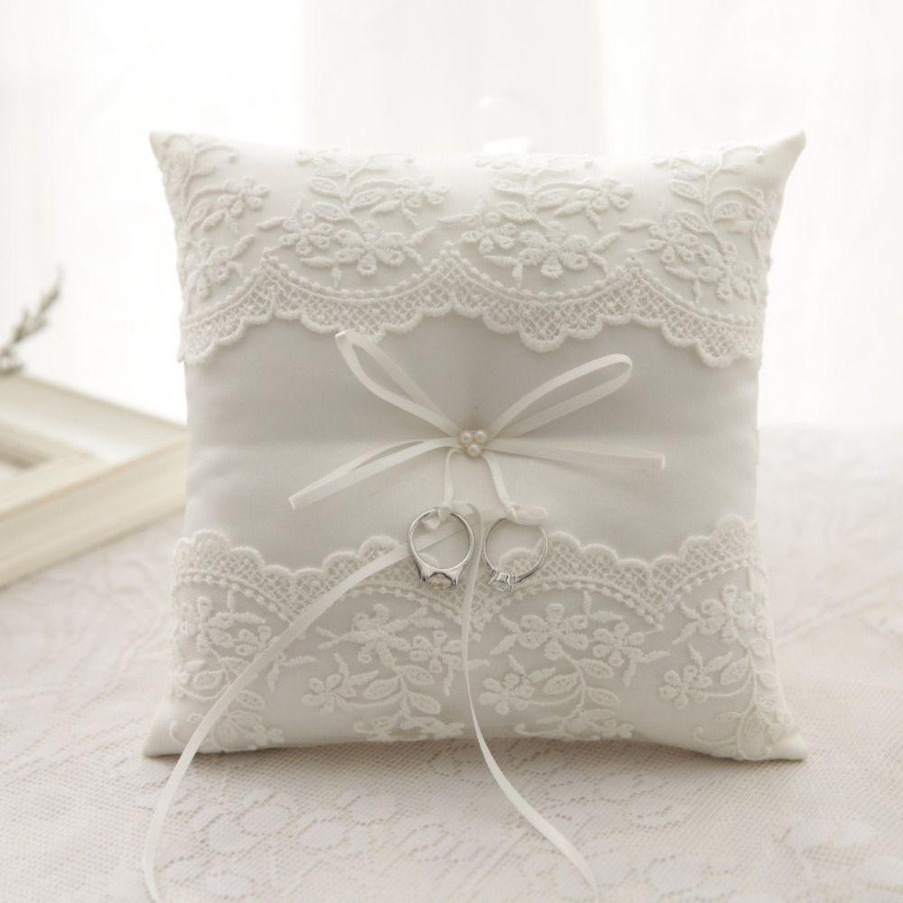 Embroidery Ring Bearer Pillow White Wedding Ring Pillow  Wedding Ceremony Accessory