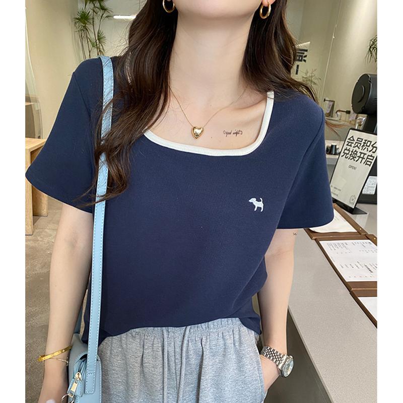 

Летняя женская футболка больших размеров 3XL 4XL с забавным рисунком для молодой девушки, с квадратным воротником, свободного покроя, с принтом Y2K, с принтом Harajuku, футболки 4XL темно-синий