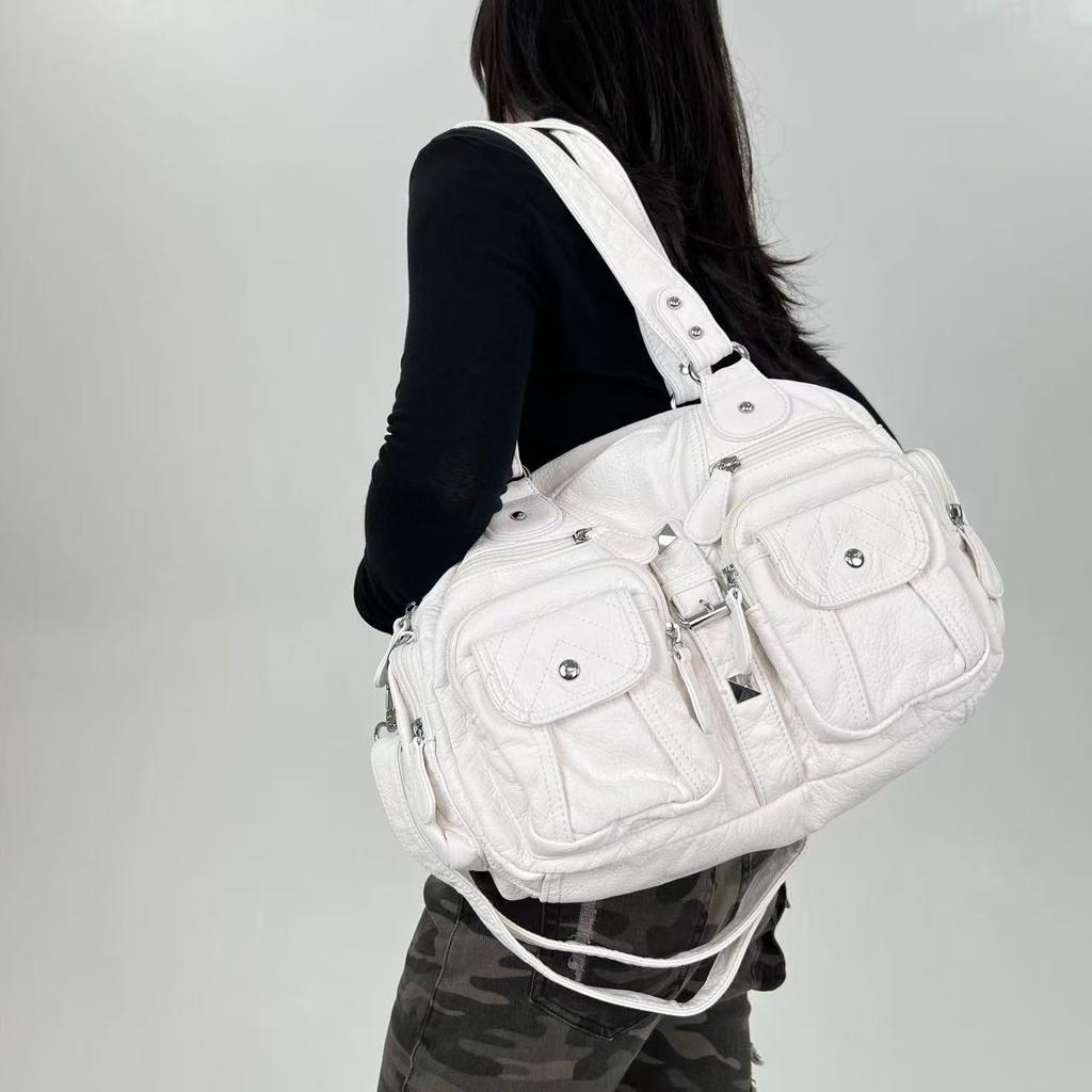 Ladies' Fashionable Retro Washed Vintage Hot Girl Tote Bag, Large Capacity Y2K Shoulder Bag