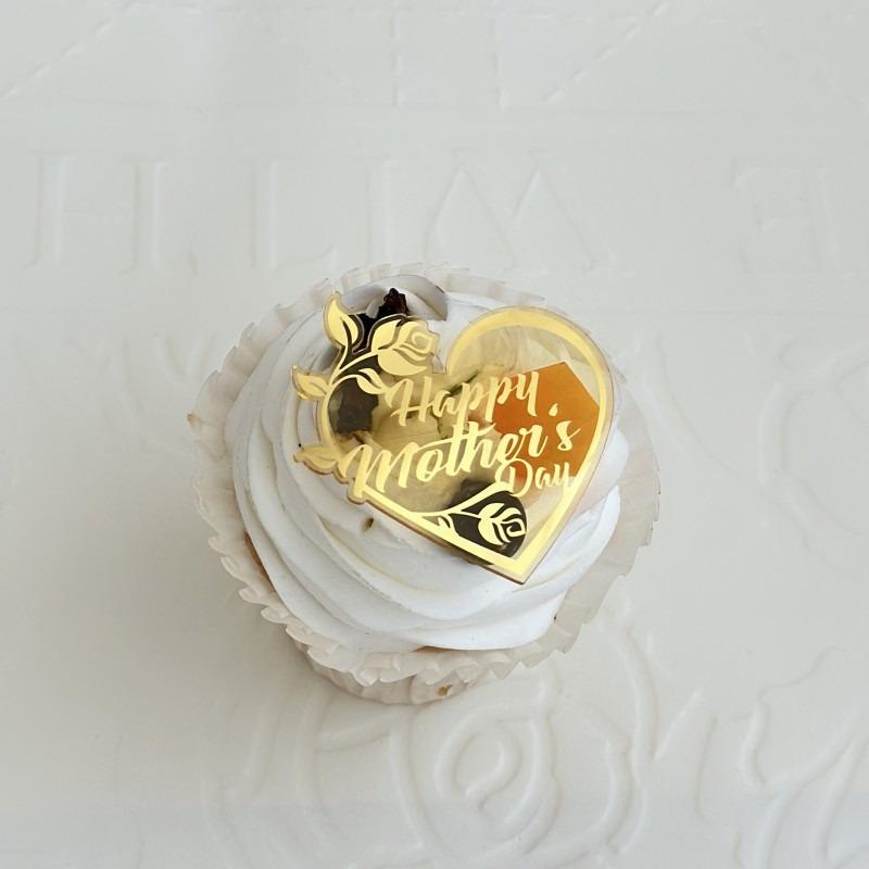 10pcs Ins Happy Birthday Happy Mother's Day Heart Cupcake Topper Acrylic Anniversary Cake Decorating Baking Tools Party Supplies
