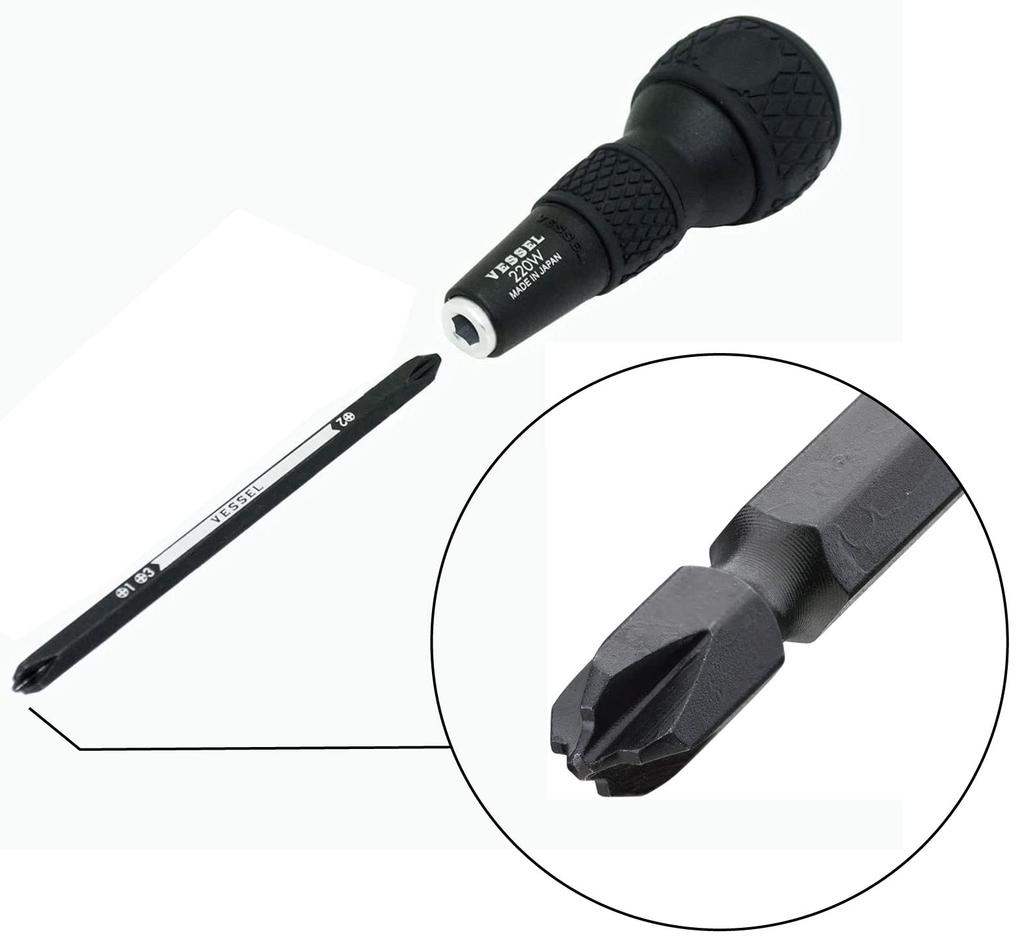 VESSEL Ball Grip Interchangeable Screwdriver Phillips Phillips and Phillips 3 (with 2, 1, Bits) 220W-123