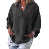 Women's Casual Solid Color V-neck Cotton Linen Long-sleeved Pullover Blouse