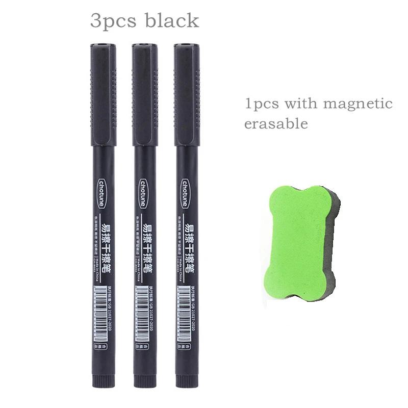 

8 шт. стираемая ручка для белой доски 0,5 мм с тонким кончиком, черные/синие/красные чернила, маркер для школьной доски, офисные принадлежности для письма и искусства