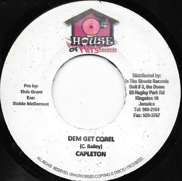 

7-дюймовая пластинка CAPLETON - Dem Get Corel NONE House Of Hits R Ямайка Регги, Ска и Даб Б/У