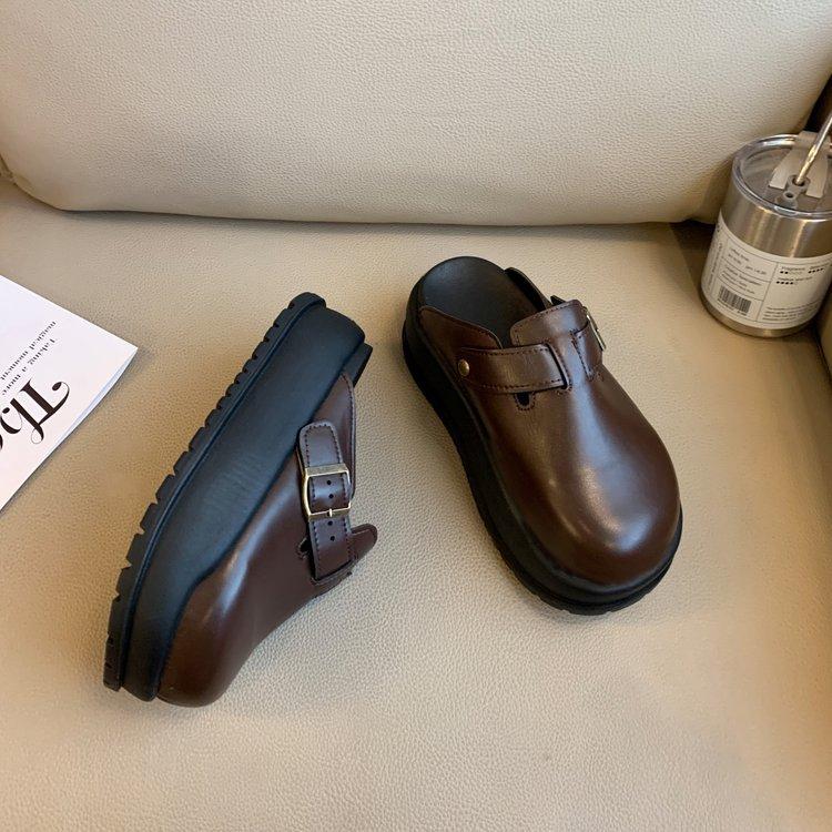 

Ретро сумка голова тапочки женские уличные 2025 весна новая платформа Boken обувь французский ленивый один педаль и половина тапочек 40