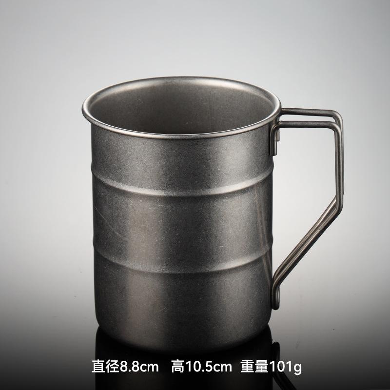 304 nerezová ocel kreativní modelování ústní hrnek ve tvaru olejového sudu venkovní kempingový pohár na vodu skládací rukojeť retro imitace titanu jídlo