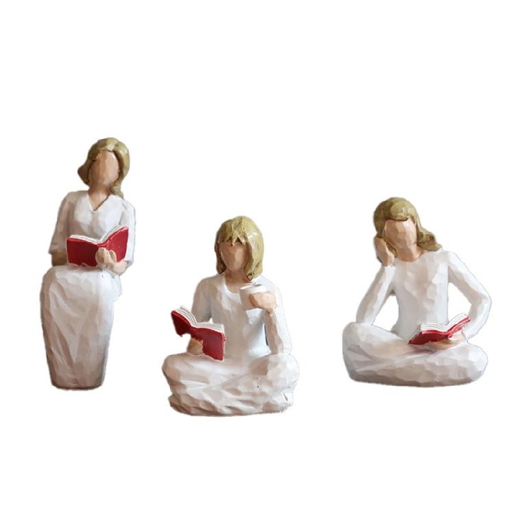 

Reading Girls Figurines Sculptures Decorative Ornament for Home Office Desk Bookshelf Decors Reading Thinker Statues 1
