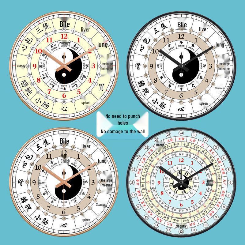 Zi Wu Liu Zhu 24-Hour TCM Meridian Health Clock: Silent Traditional Chinese Beauty Salon Wall Clock