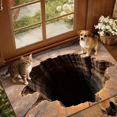 3D Hole Rug Realistic Bottomless Pit Floor Mat Funny Optical Illusion Rug with Non-Slip Backing