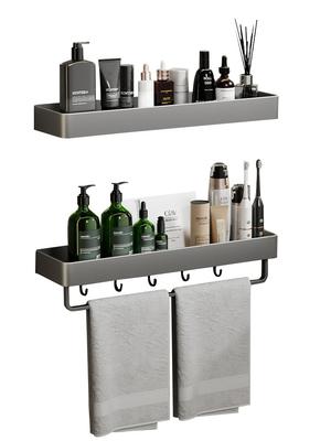 Stainless Steel Wall-mounted Bath Rack No Perforated Towel Storage Rack Grey Bathroom Accessories Household Items