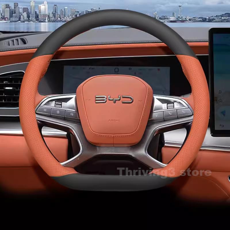 Leather Car Steering Wheel Cover For BYD Sealion 7 2024 2025 Breathable Non-slip Auto Steering Wheel byd sealion 7 Accessories