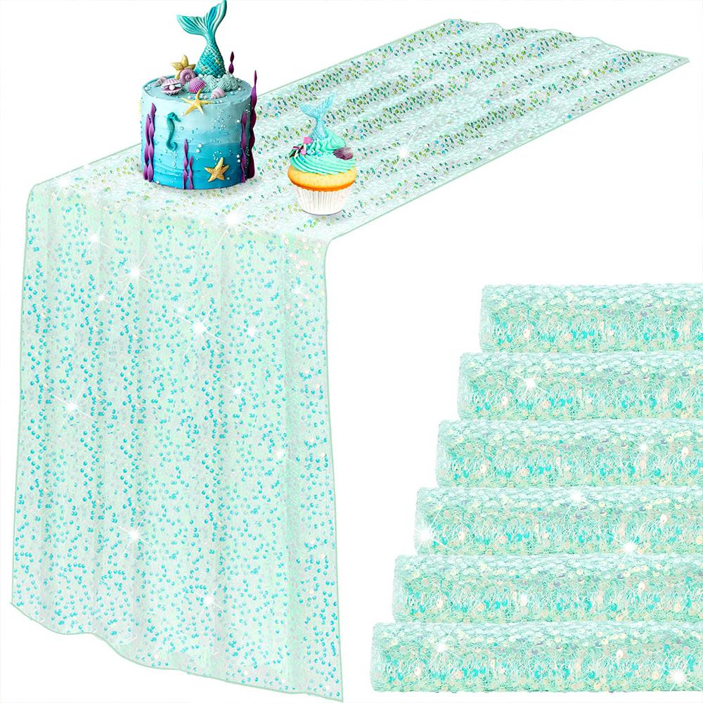 6 Pack Sequin Table Runner Sparkling Iridescent Party Decor for Wedding Birthday Dining Events Glittery Table Cover Accessories