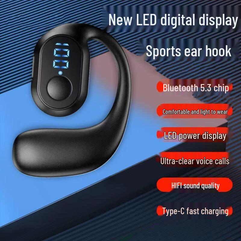 XD3E Bluetooth Headset: Single-ear, ultra-long battery, sports-friendly, ear-hook, comfortable, with power display.