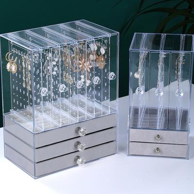 Jewelry Storage Rack Transparent Large Capacity Dustproof Vertical Earrings Display Stand Jewelry Storage Drawer Box
