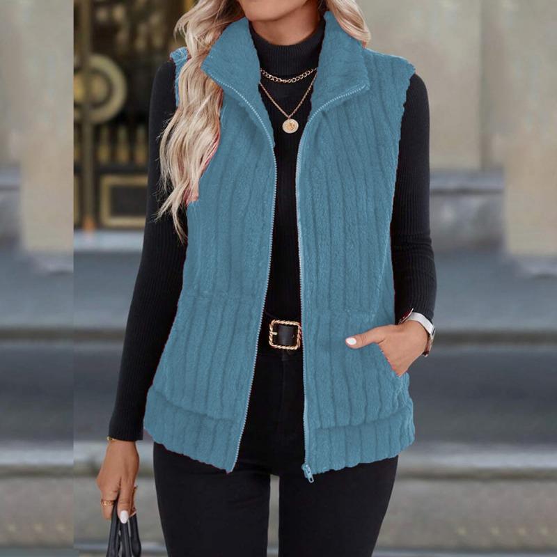 Women S Casual Turn Down Collar Zip Up Vest