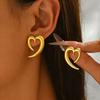 Luxury Metal Heart-Shaped Stud Earrings for Women Minimalist Gold Silver Color Hollow Irregular Earrings Statement Party Jewelry