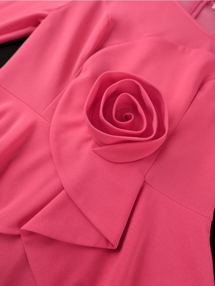 Rochii Elegante de Biserică pentru Femei Mânecă Lungă Guler Asimetric Peplum Floare 3D Midi Petrecere Birou Doamne Afaceri Muncă Petrecere Zi de Naștere Toamnă