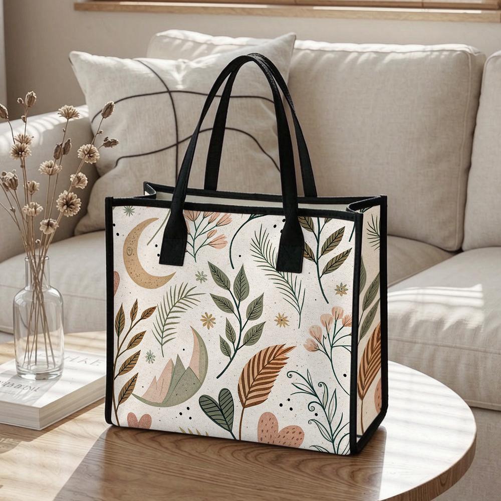 Boho Floral Print Casual Tote Bag Fashion Daily Use Portable Handbag for Women Lightweight Cute Shoulder Bag for Shopping Travel