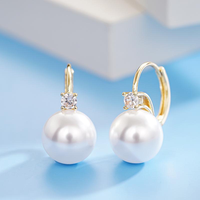 

Huitan Aesthetic Imitation Pearl Women Drop Earrings Trendy Accessories Elegant Zircon Inlaid Shiny CZ for Wedding Engagement