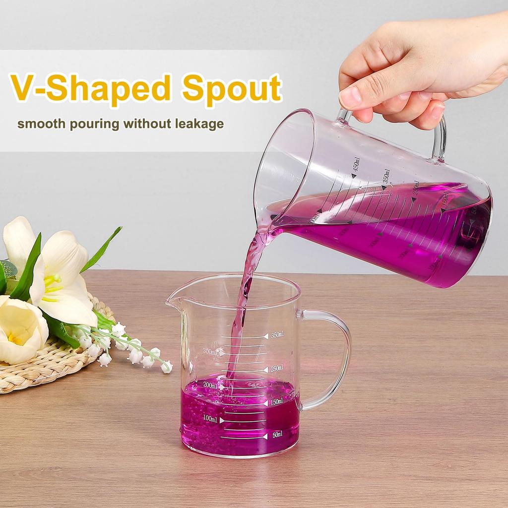 PATIKIL 500ml Glass Measuring Cup, Borosilicate Glass Beaker, Graduated Liquid Measuring Cup, Glass Lid with Straw, V-shaped Spout, for Kitchen and