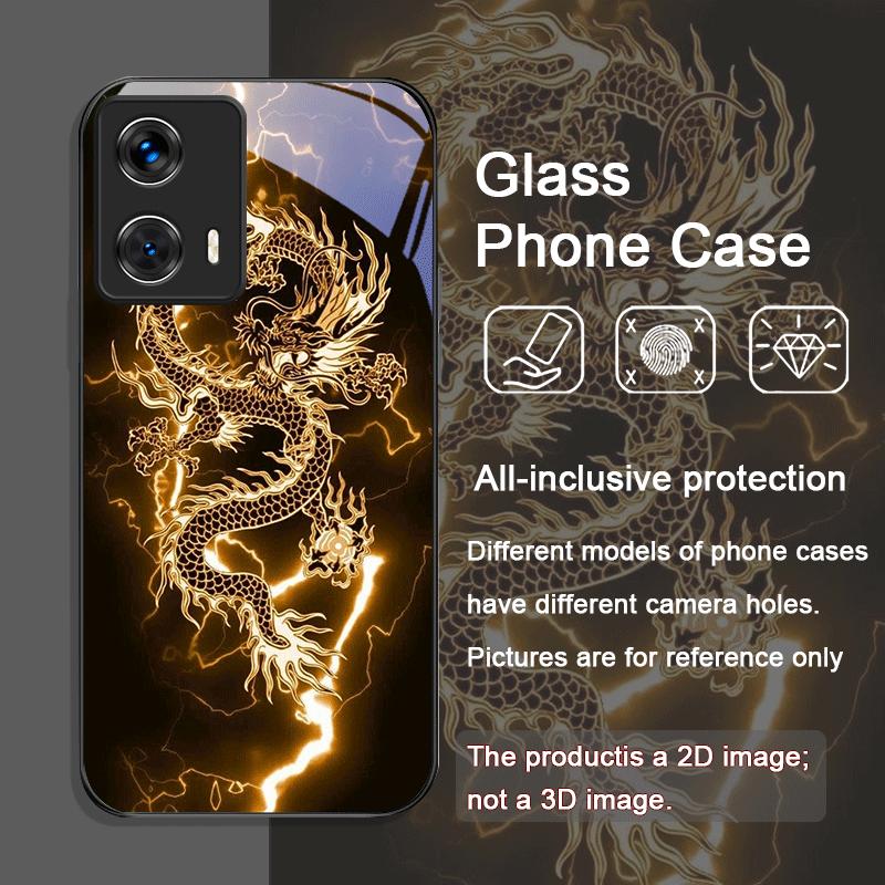 

Креативный чехол из закаленного стекла с узором дракона для Motorola Moto Edge 50 Fusion 40 Neo 30 Pro G85 G84 G75 G55 G54 Жесткая крышка Motorola Edge 20