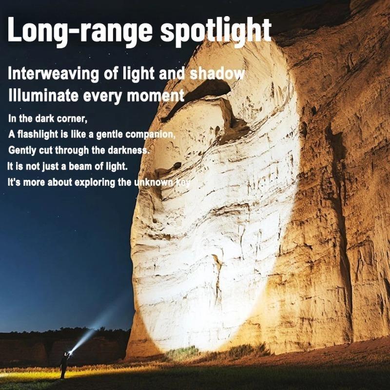 Type-C Rechargeable Multifunctional Outdoor Telescopic Zoom Flashlight Multifunctional Dual Light Source with Side Lamp