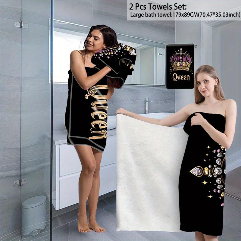 King and Queen Crown Couples Beach Towel Set, Royal Art Quick-Dry Sand-Free Microfiber Bath Towels for Pool, Bathroom and Gift