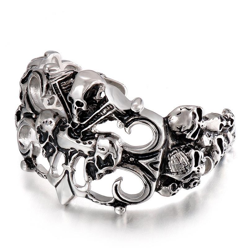 Titanium Steel Jewelry Skull Hollow Wide Open Bracelet Accessories 