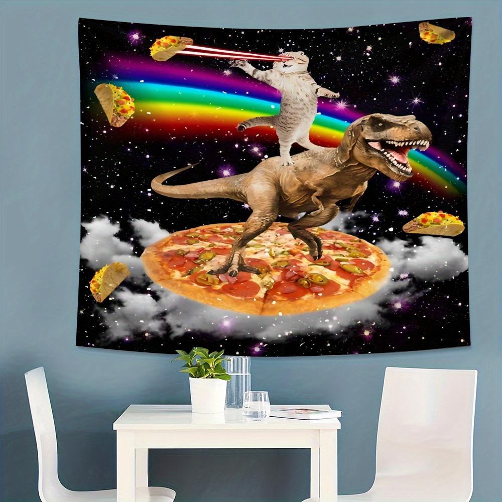 

VIKAMA Space Cat Dinosaur Pizza Tapestry Funny Humor Wall Hanging Bedroom Bedhead Dorm Party House Backdrop Decoration 74x94cm(29x37in)
