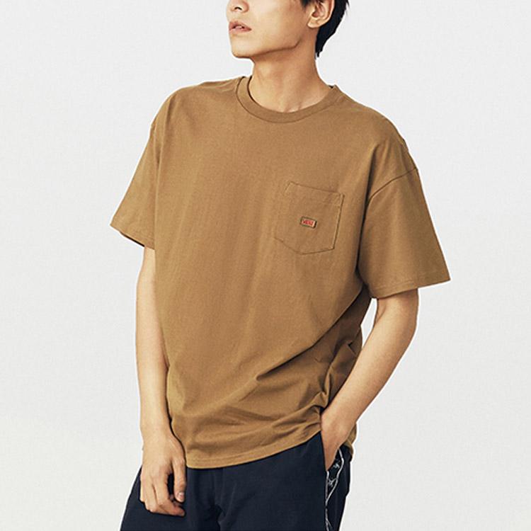 Vans Solid Color Pocket Letter Logo Loose Casual Short Sleeve Drop Shoulder T-Shirt Unisex T-Shirt Khaki VN0A5E5IDZ9