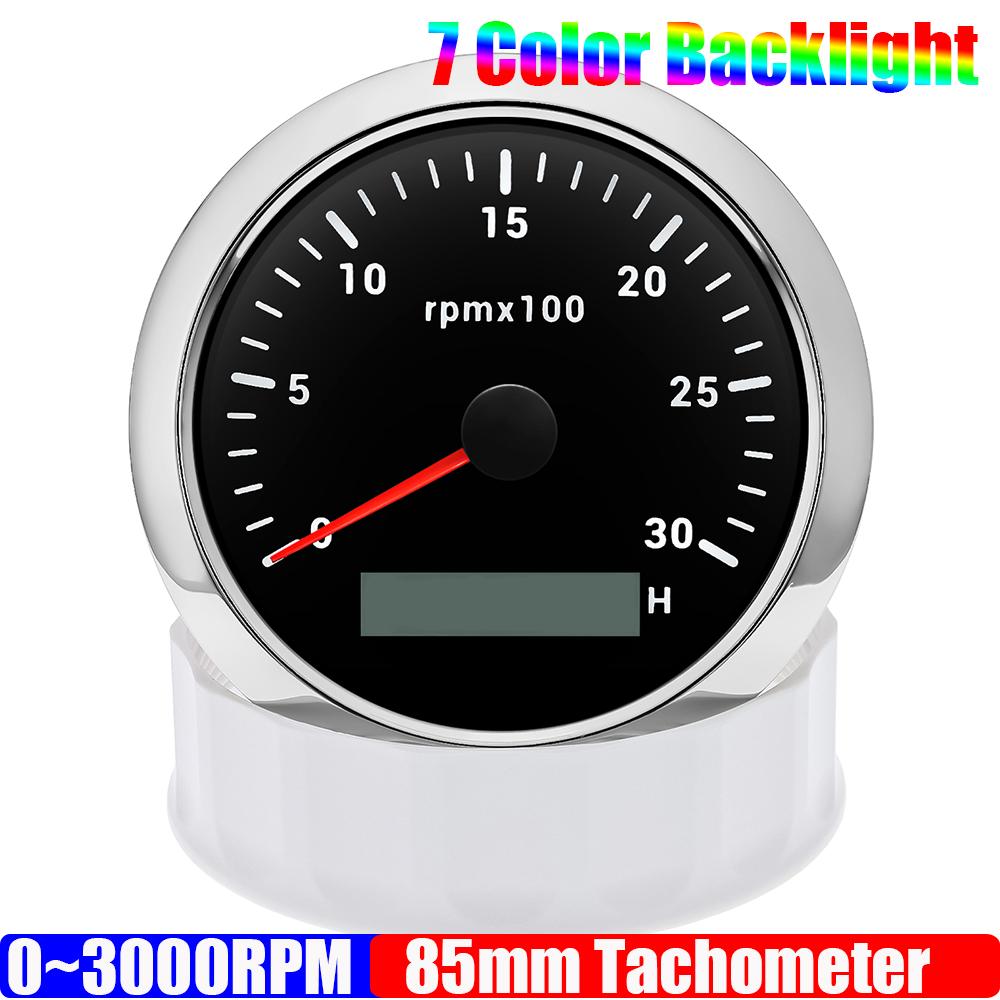 Pointer 0-3000 RPM Tachometer for Diesel Petrol Engine 7 Color Light 85mm Tachometer Marine Boat Yacht Car Waterproof DC12V24V