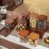 Quality Glass Sealed Canister Kitchen Food Storage Bottles with Walnut wood Lid Jars Grains Tea Leaf Coffee Beans Candy Jar