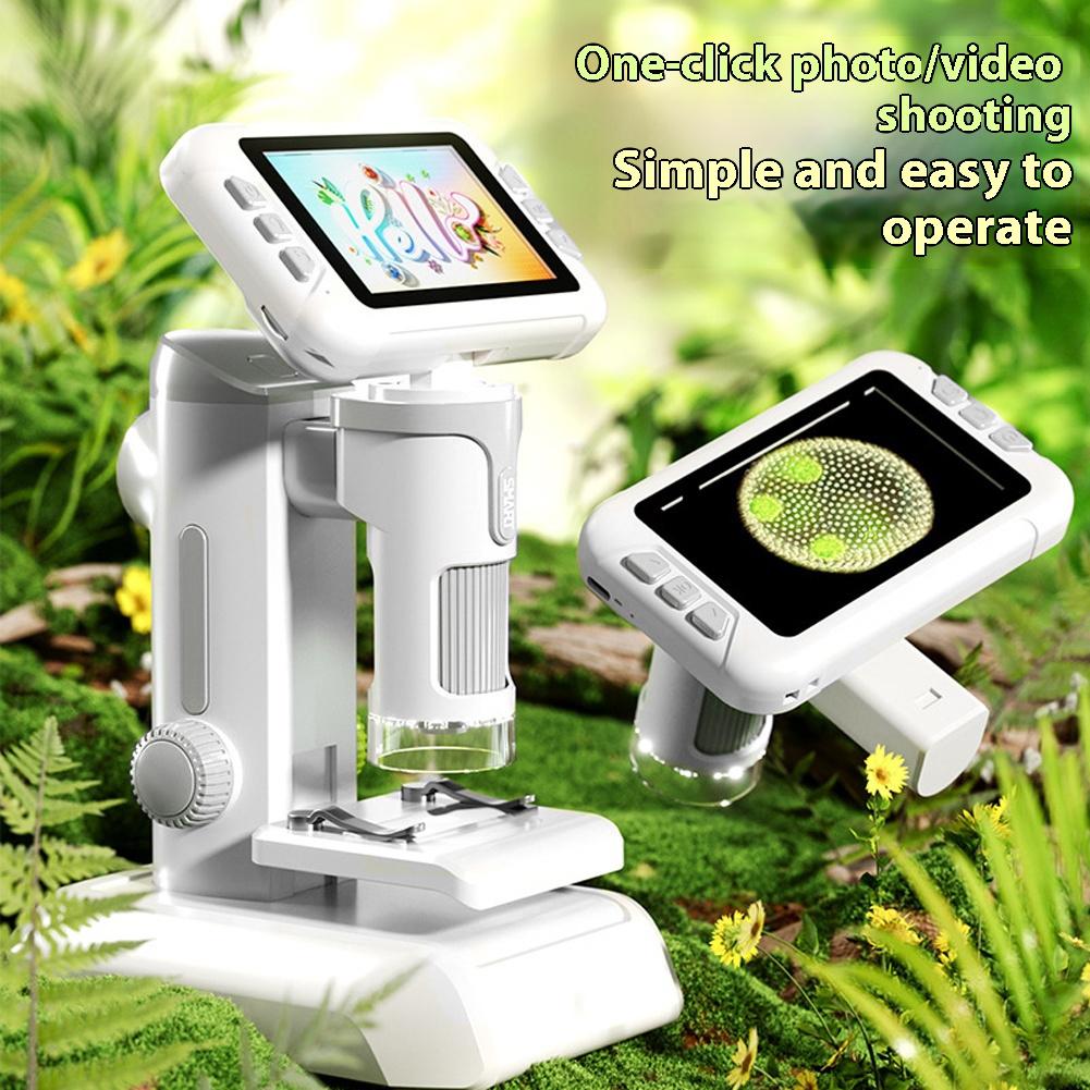 Digital Microscope Adjust HD Color Screen 4/2inches 100-1600X Ultra-Precise Quick Focus Handheld Magnifying Glass for Scientific