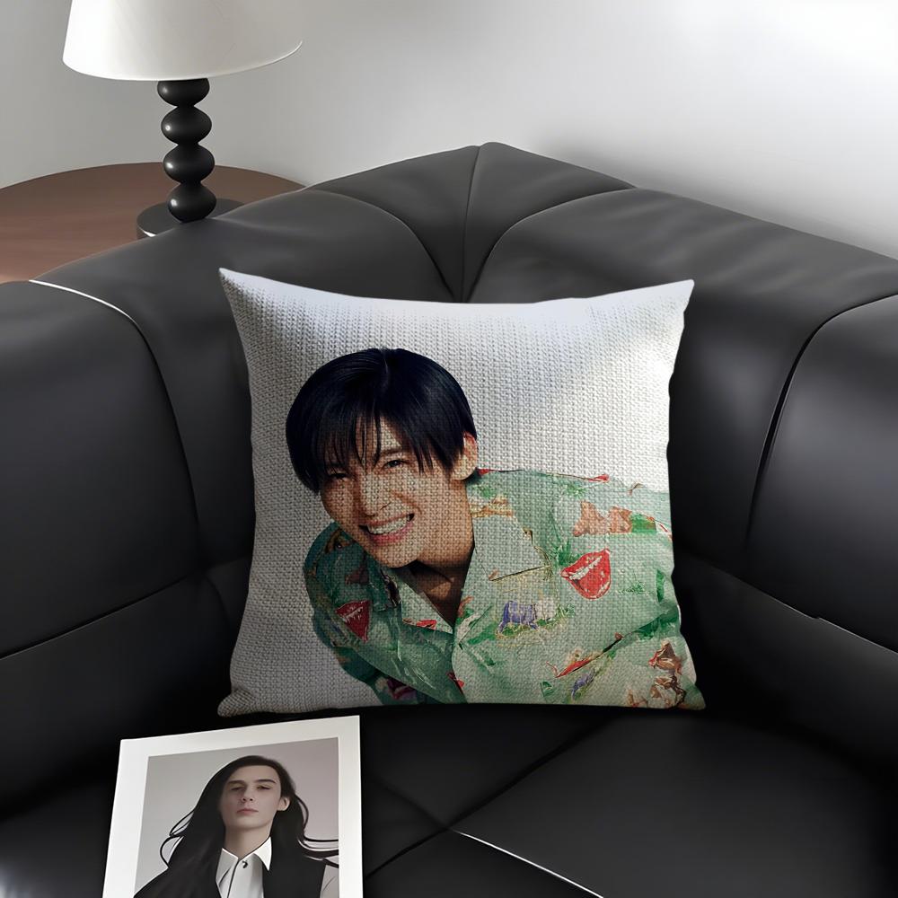 M-Meguro Renn Actor Cushion Cover Natural Linen Organic Fabric Double-Sided Printing Sofa Home Decor Gift Pillow Case