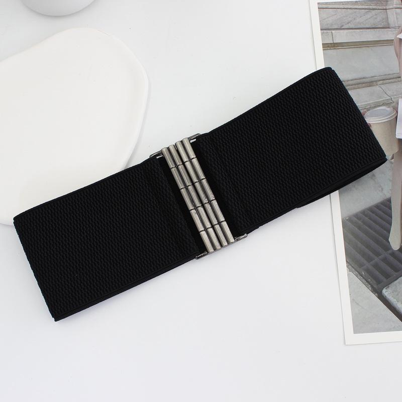 Women'S Plaid Pair Buckle Elastic Belt Decorative Coat Dress Waist Elastic Wide Waist Seal Three Sizes