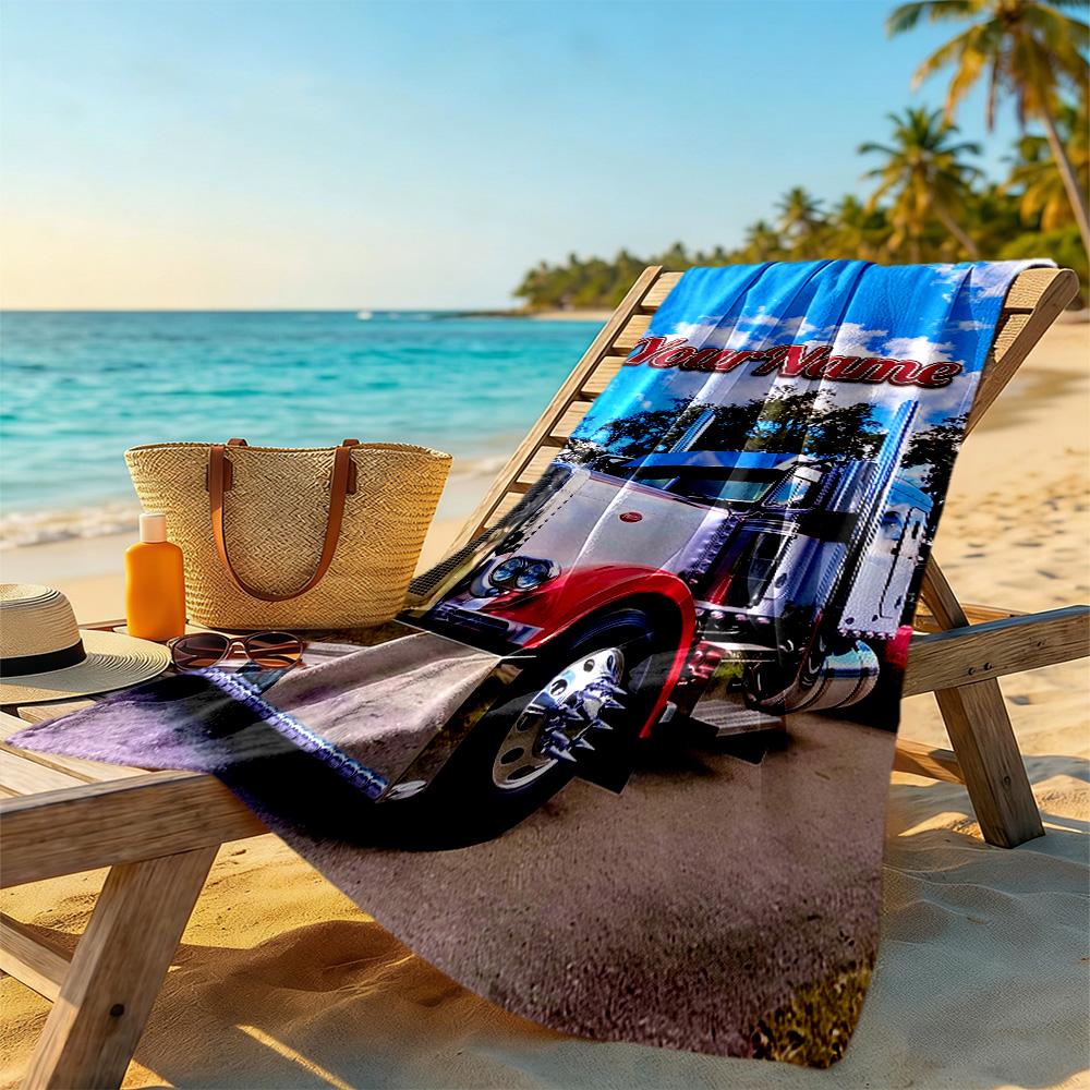 Peterbilt Heavy Trucks Customized Name Beach Towel Soft Durable Quick-Dry Portable for SwimmingBeachCamping Travel Beach AccessoriesGym