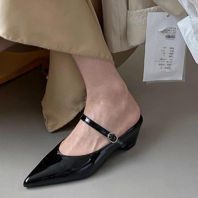 

Модные женские туфли-лодочки с острым носком, тапочки, обувь, женские шлепанцы, новинка лета-весны, женские тапочки на каблуке, мюли, сандалии, обувь 35 чёрный