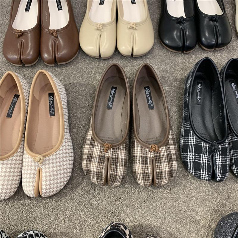 Schuhe Damen Sommer vielseitig Tide Zehenspitze flache Schuhe Retro Karomuster leichter Ausschnitt Schweinsfüße einzelne Schuhe Schafsfüße beladene Schuhe