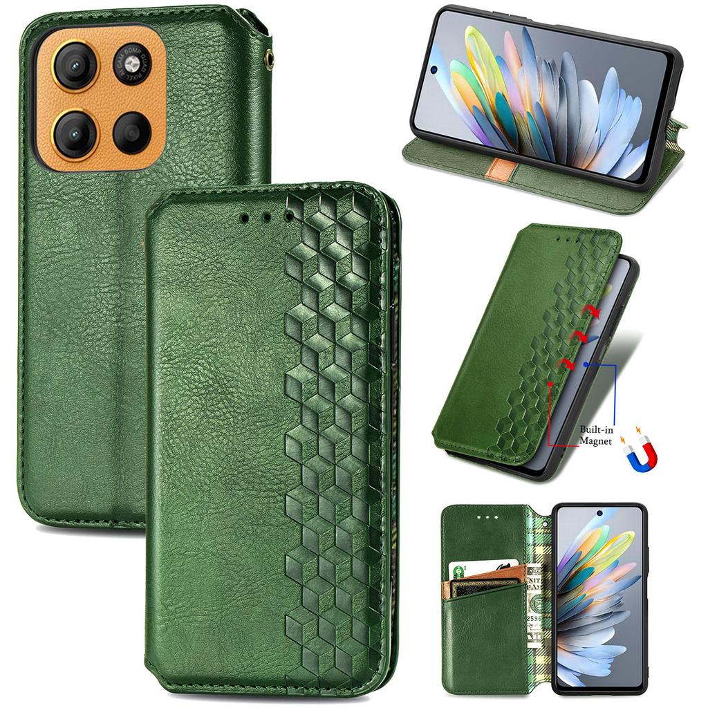 For Motorola Moto G15 4G Case Rhombus Imprint PU Leather Wallet Phone Cover